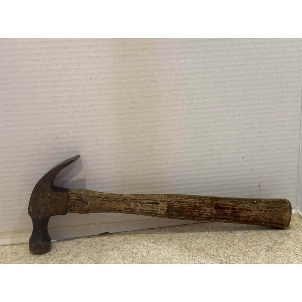 Vintage Stanley Curved Claw Hammer Wood Handle Octagonal Neck Carpenter Tool